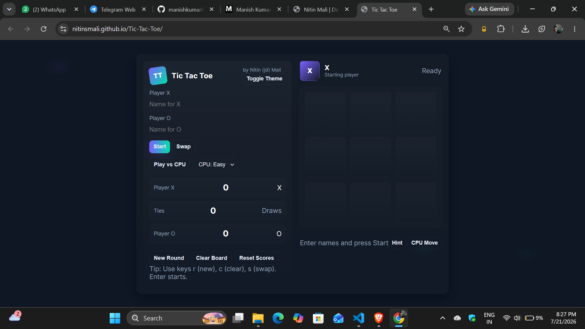 Tic Tac Toe Game Preview